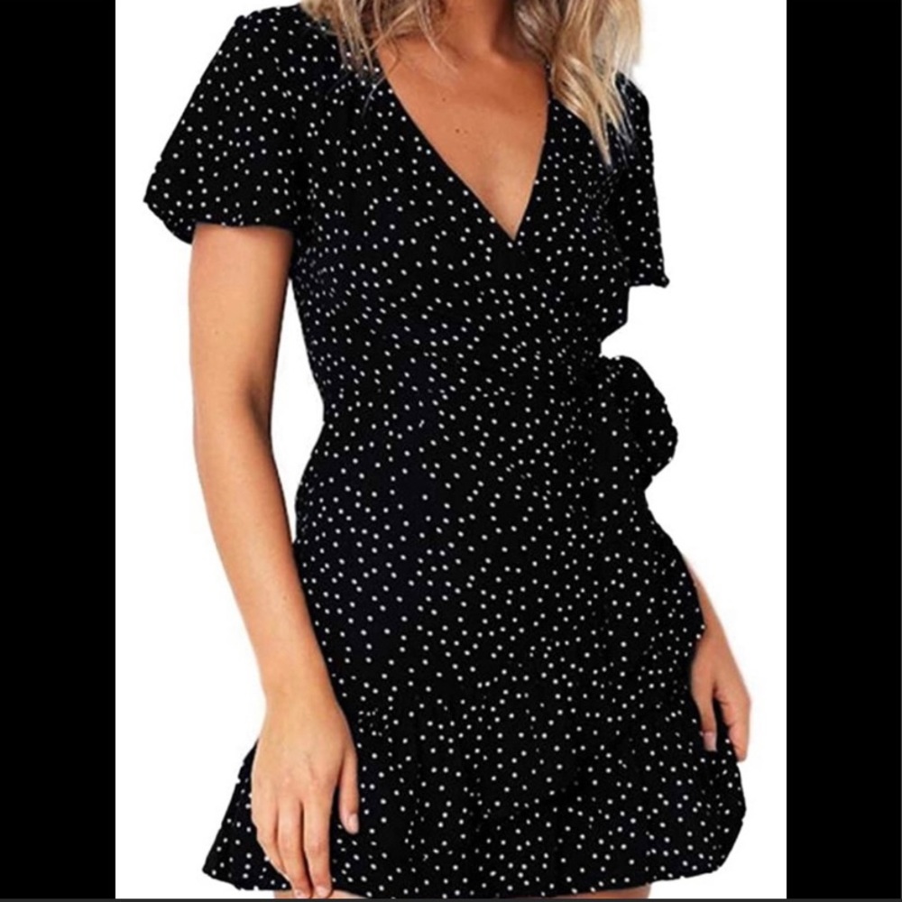 Relipop Black Polka dot Wrap Dress Size M